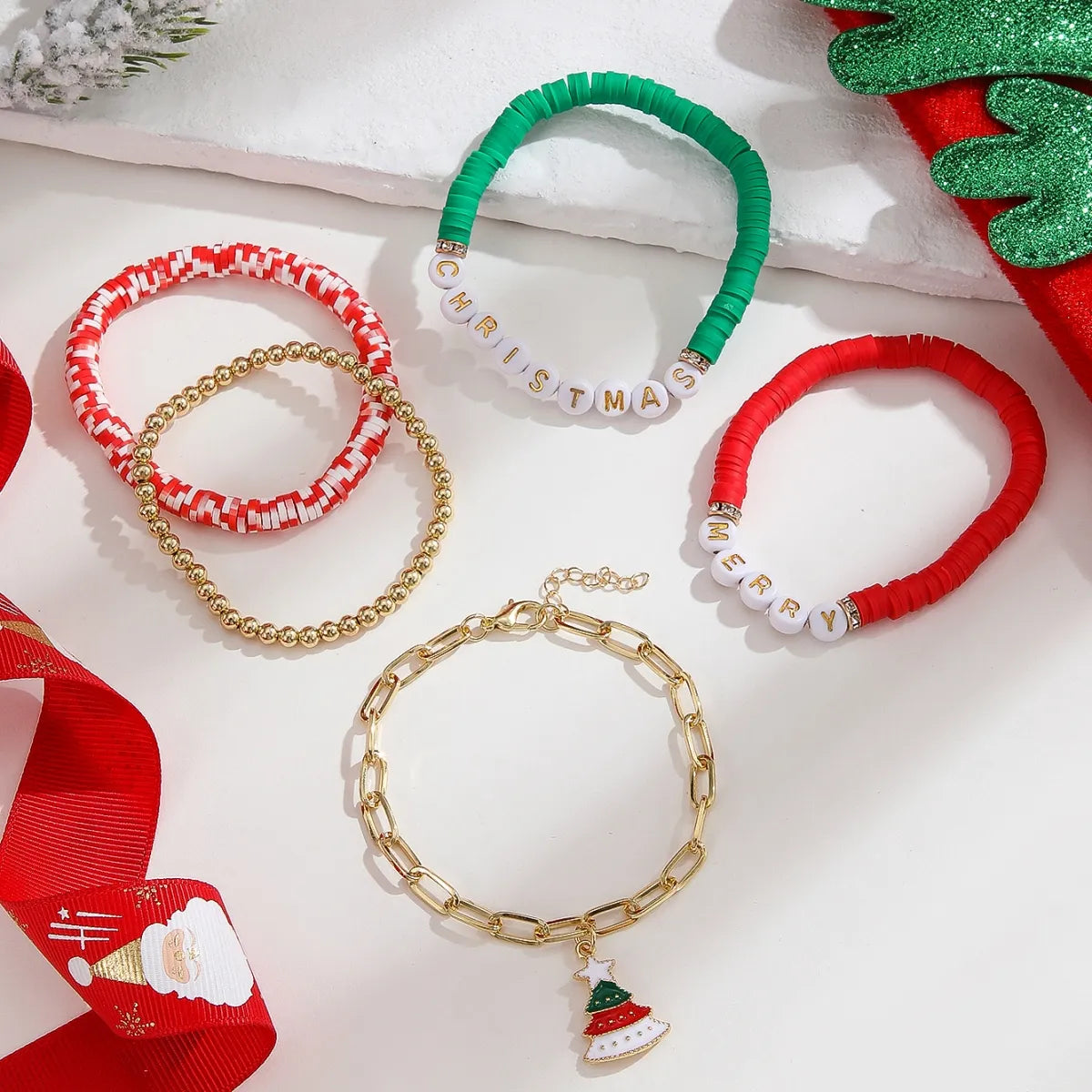 Cute Christmas Tree Letter Resin Christmas Women's Bracelets