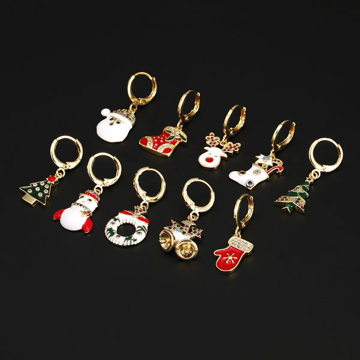 Cute Christmas Tree Santa Claus Christmas Socks Copper Enamel Plating Inlay Zircon Drop Earrings 1 Piece