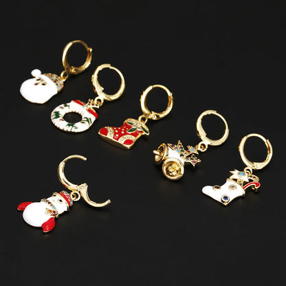 Cute Christmas Tree Santa Claus Christmas Socks Copper Enamel Plating Inlay Zircon Drop Earrings 1 Piece