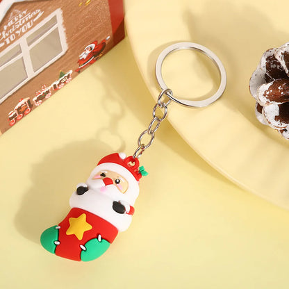 Cute Christmas Tree Santa Claus Elk Pvc Metal Christmas Women'S Bag Pendant Keychain