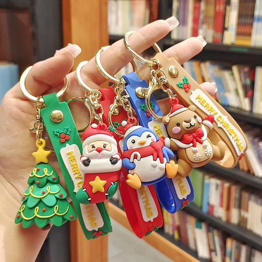 Cute Christmas Tree Santa Claus Elk Pvc Metal Christmas Women'S Bag Pendant Keychain