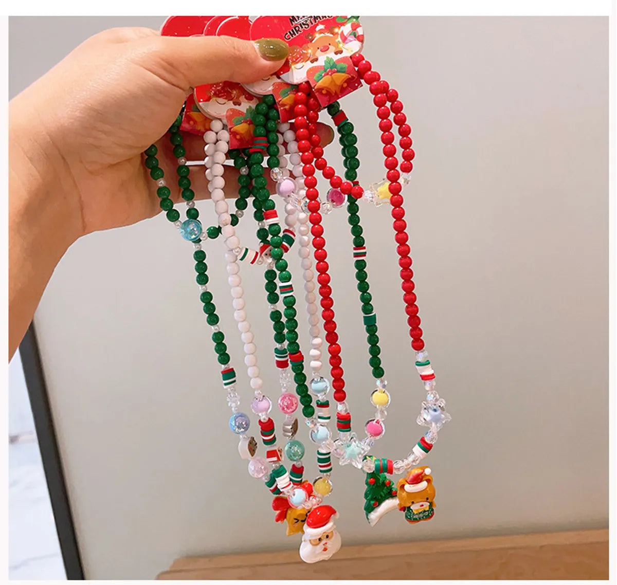 Cute Christmas Tree Santa Claus Elk Resin Beaded Christmas Kid'S Jewelry Set