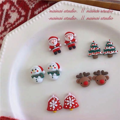 Cute Christmas Tree Santa Claus Elk Resin Women's Ear Clips Ear Studs 1 Pair