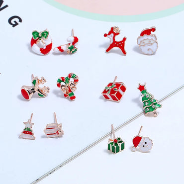 Cute Christmas Tree Santa Claus Gift Box Alloy Enamel Inlay Rhinestones Women's Ear Studs 1 Pair