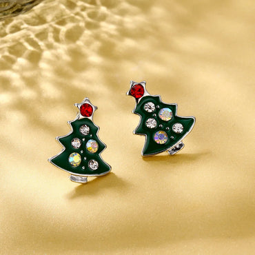 1 Pair Cute Christmas Tree Santa Claus Snowflake Inlay Alloy Rhinestones Ear Studs