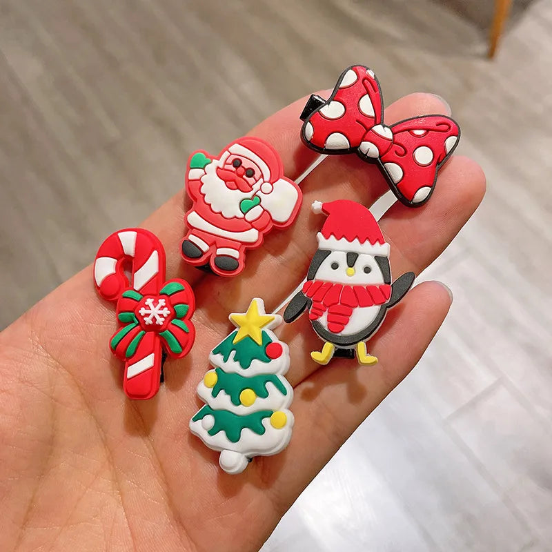 Cute Christmas Tree Santa Claus Snowflake Plastic Hair Clip 10 Pieces