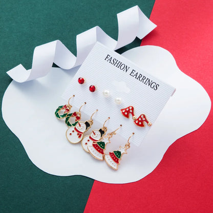 1 Set Cute Christmas Tree Santa Claus Snowman Alloy Drop Earrings Ear Studs