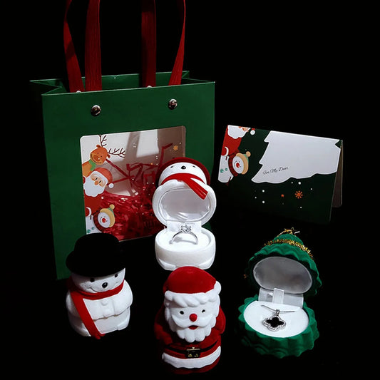 Cute Christmas Tree Santa Claus Snowman Cloth Jewelry Boxes 1 Piece