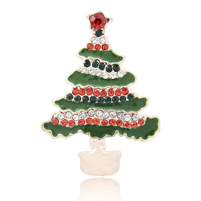 Cute Christmas Tree Snowman Alloy Rhinestone Enamel Women'S Brooches