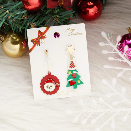 Cute Christmas Tree Snowman Alloy Soft Clay Asymmetrical Women'S Ear Studs 1 Pair