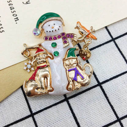 Cute Christmas Tree Snowman Elk Imitation Pearl Alloy Rhinestone Unisex Brooches