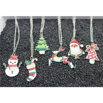 Cute Christmas Tree Sock Snowman Alloy Christmas Women's Pendant Necklace