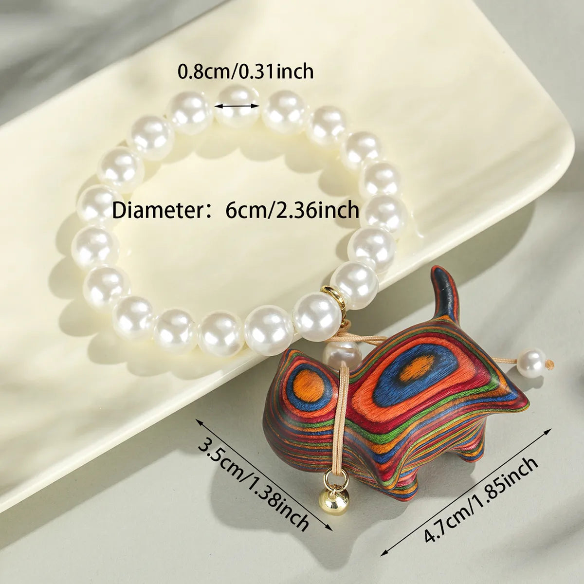 Cute Classic Style Animal Cat Bell Gold Plated Imitation Pearl Wood Porcelain Wholesale Bracelets