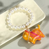 Cute Classic Style Animal Cat Bell Gold Plated Imitation Pearl Wood Porcelain Wholesale Bracelets