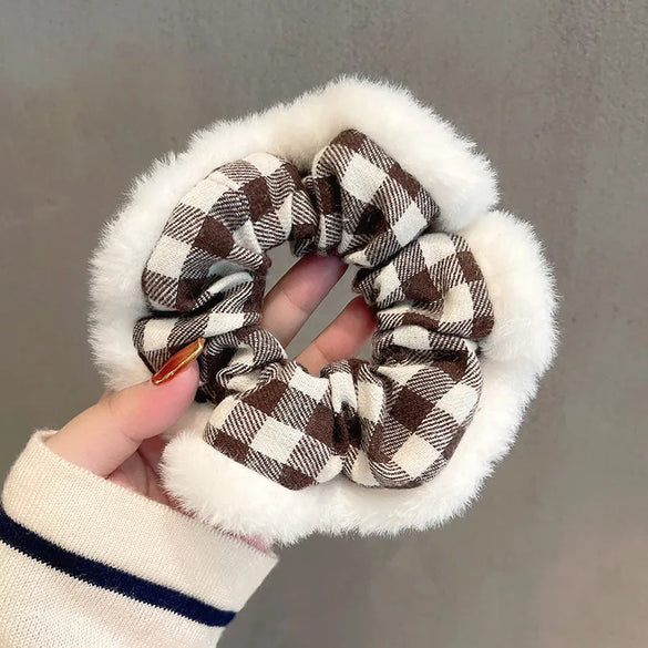Cute Color Block Plaid Cloth Hair Tie