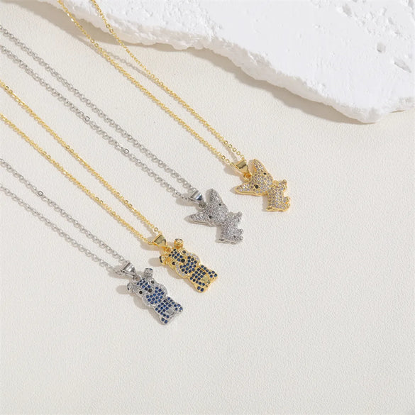 Cute Commute Animal Dog Copper Plating Hollow Out Inlay Zircon 14k Gold Plated White Gold Plated Pendant Necklace