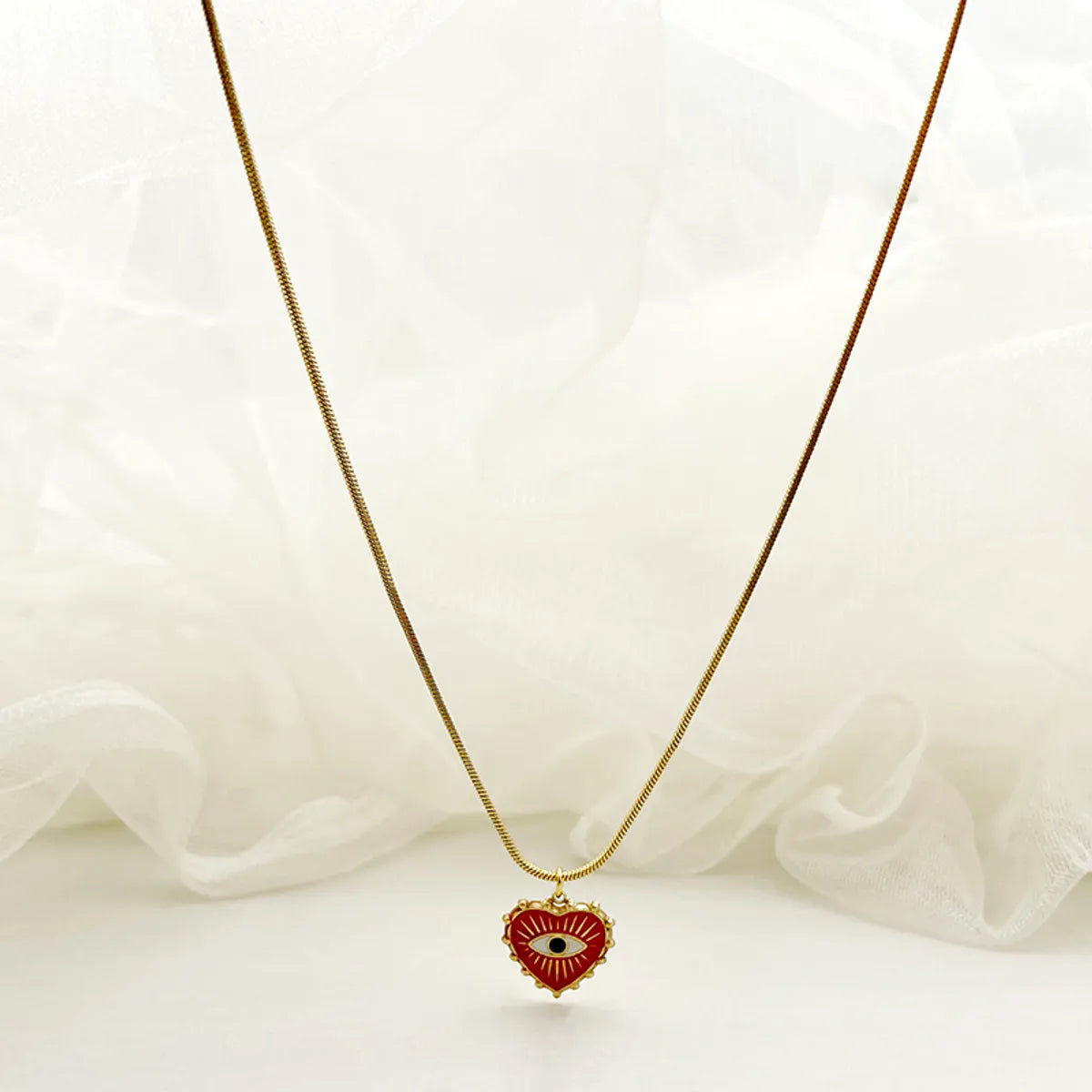 Cute Commute Heart Shape Eye Stainless Steel Enamel Plating Gold Plated Pendant Necklace