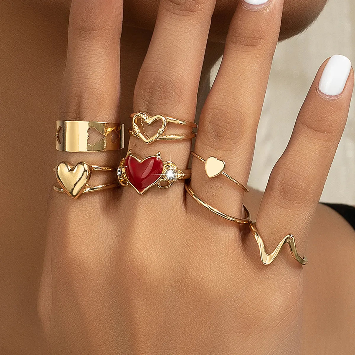 Cute Commute Korean Style Heart Shape Alloy Hollow Out Women's Rings