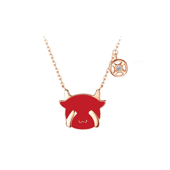 Cute Cow Zodiac Temperaturesensitive Colorchanging Pendant Women's S925 Sterling Silver Clavicle Necklace With Cross Chain And Electroplating Design