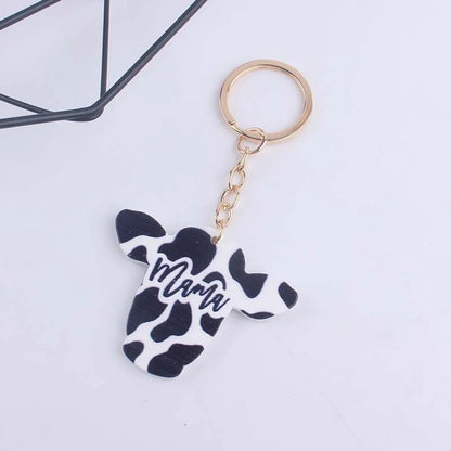 Cute Cows Wood Unisex Keychain