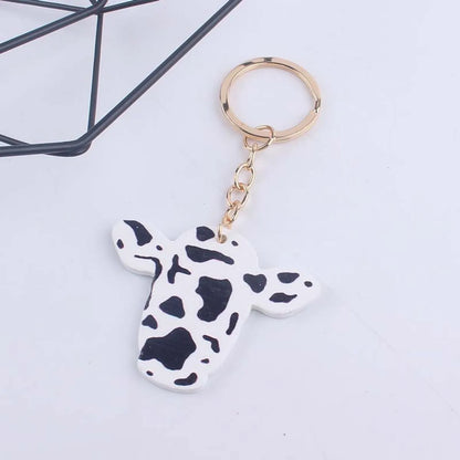 Cute Cows Wood Unisex Keychain