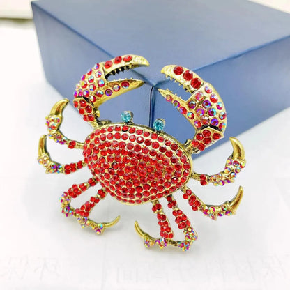 Cute Crab Alloy Artificial Crystal Unisex Brooches