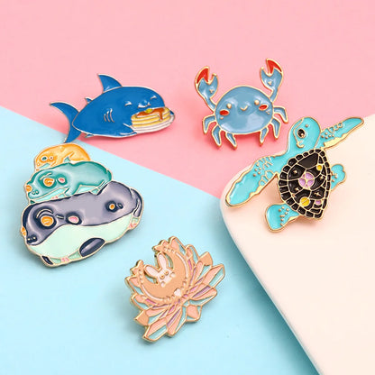 Cute Crab Shark Alloy Enamel Unisex Brooches