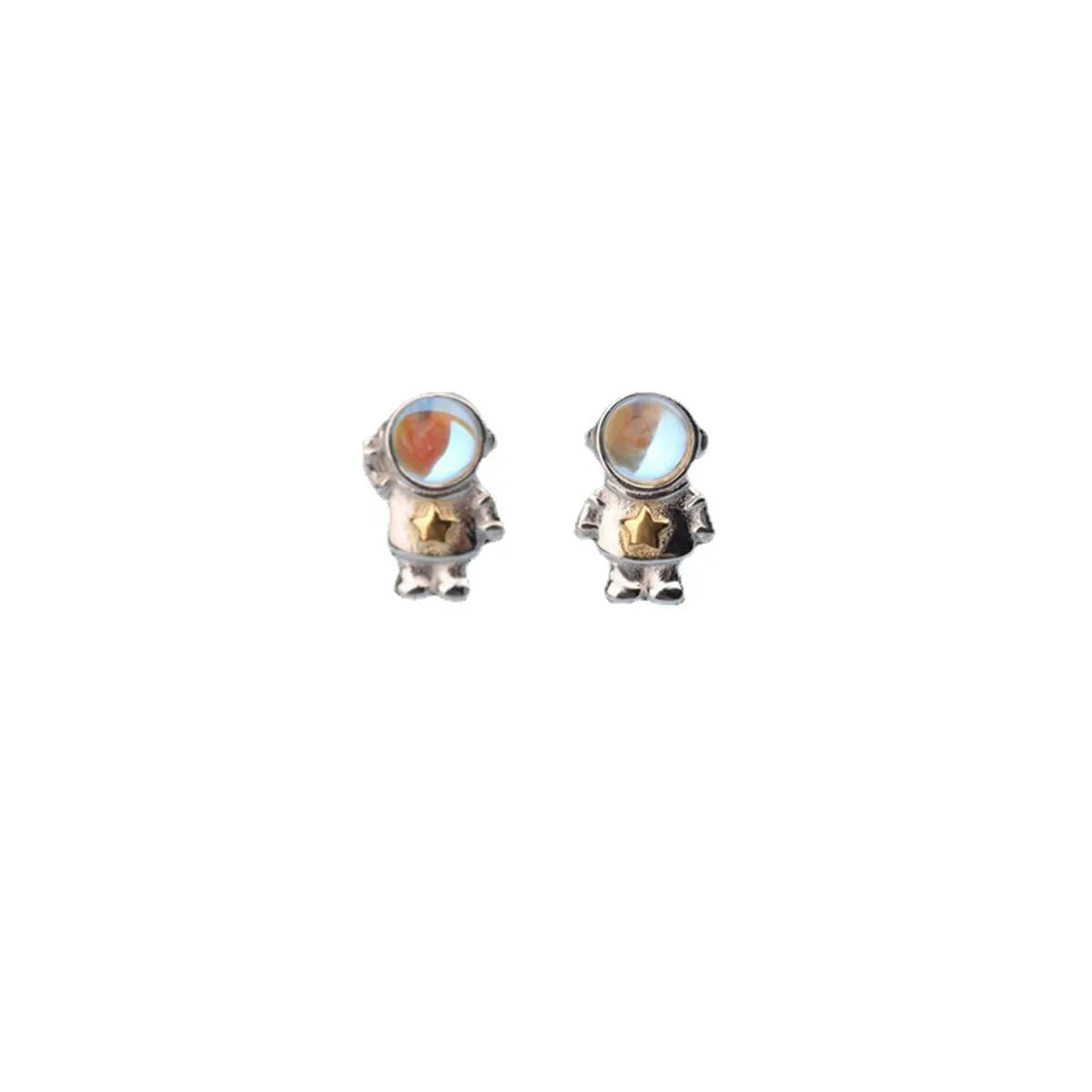 Cute Creative Astronaut Pattern Moonstone Alloy Stud Earrings Wholesale