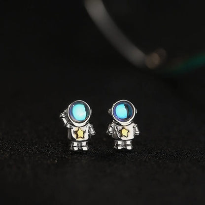 Cute Creative Astronaut Pattern Moonstone Alloy Stud Earrings Wholesale