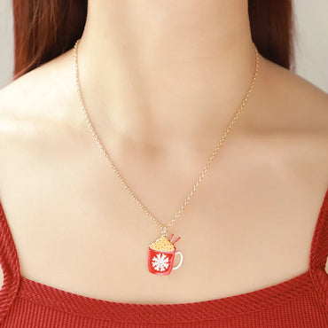 Cute Cup Bow Knot Snowflake Alloy Enamel Christmas Women'S Earrings Necklace