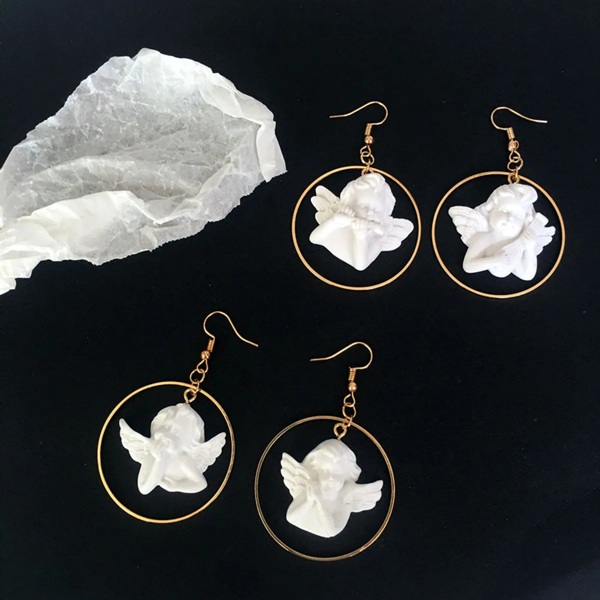 Cute Cupid Archery Angel Plaster Asymmetric Earrings Wholesale