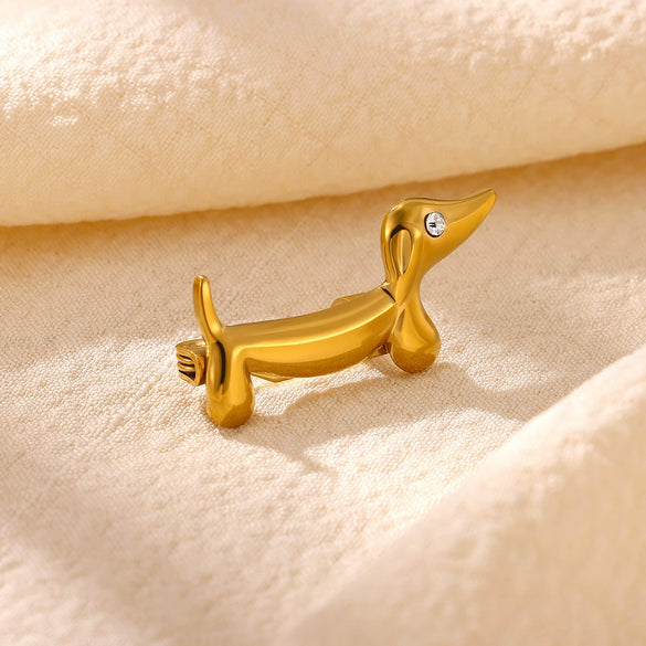 Cute Dachshund Animal Brooch For Women Geometric Stainless Steel Design With 18K Gold Plated Finish Elegant Fashion Jewelry Accessory