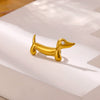 Cute Dachshund Animal Brooch For Women Geometric Stainless Steel Design With 18K Gold Plated Finish Elegant Fashion Jewelry Accessory