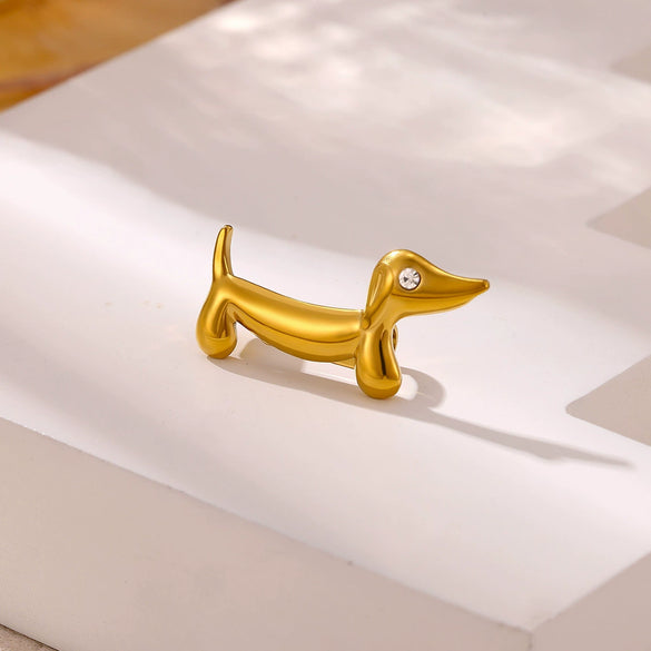 Cute Dachshund Animal Brooch For Women Geometric Stainless Steel Design With 18K Gold Plated Finish Elegant Fashion Jewelry Accessory
