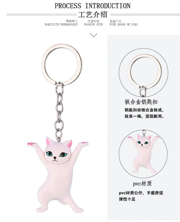 Cute Dancing Cat Pendant Keychain