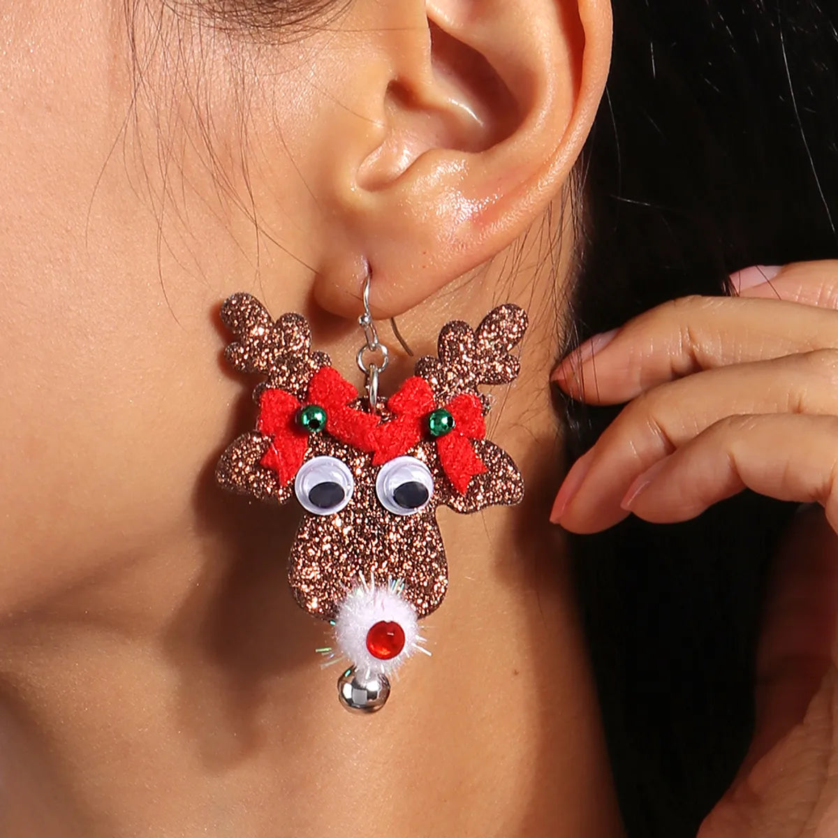 1 Pair Cute Deer Patchwork Mixed Materials Drop Earrings