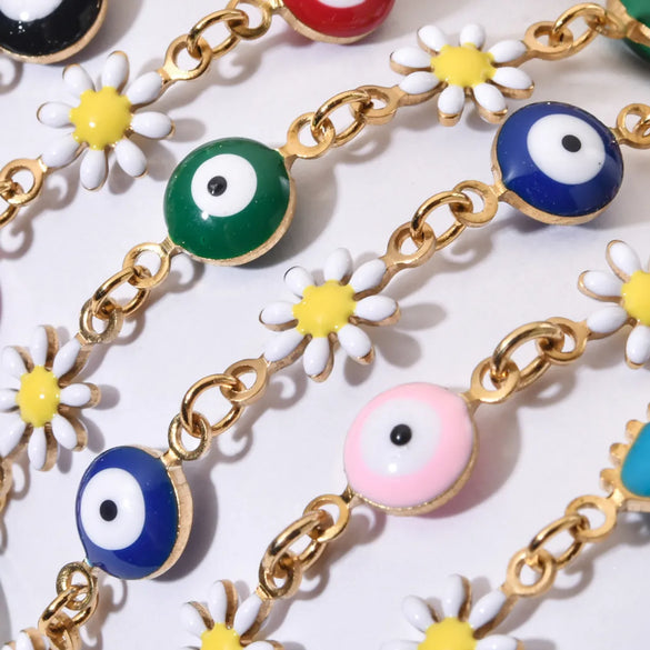 Cute Devil's Eye Flower Stainless Steel Enamel Bracelets