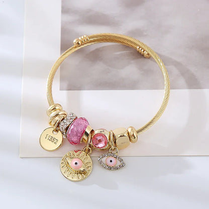 Cute Devil'S Eye Star Heart Shape Gold Plated Rhinestones 304 Stainless Steel Alloy Wholesale Bangle