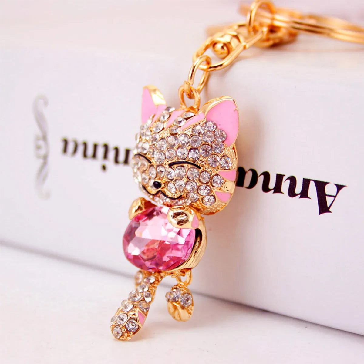 Cute Diamond Lucky Cat Bag Accessories Cat Metal Pendant Key Chain For Women