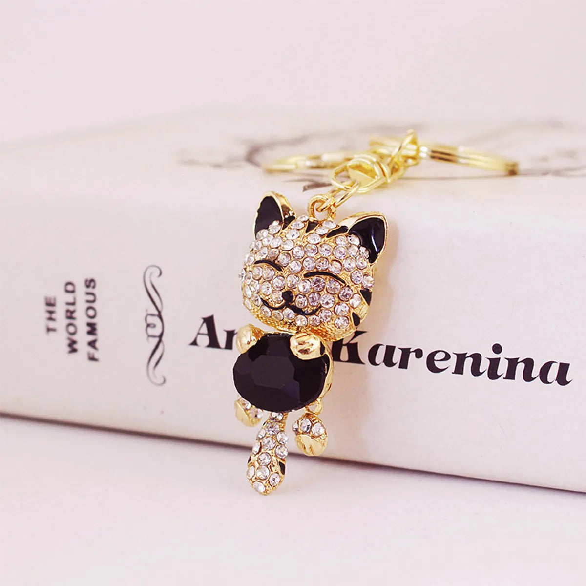 Cute Diamond Lucky Cat Bag Accessories Cat Metal Pendant Key Chain For Women