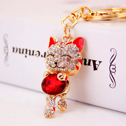 Cute Diamond Lucky Cat Bag Accessories Cat Metal Pendant Key Chain For Women