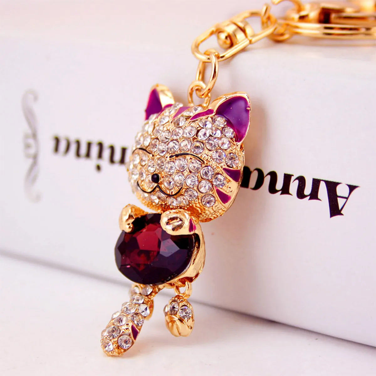 Cute Diamond Lucky Cat Bag Accessories Cat Metal Pendant Key Chain For Women