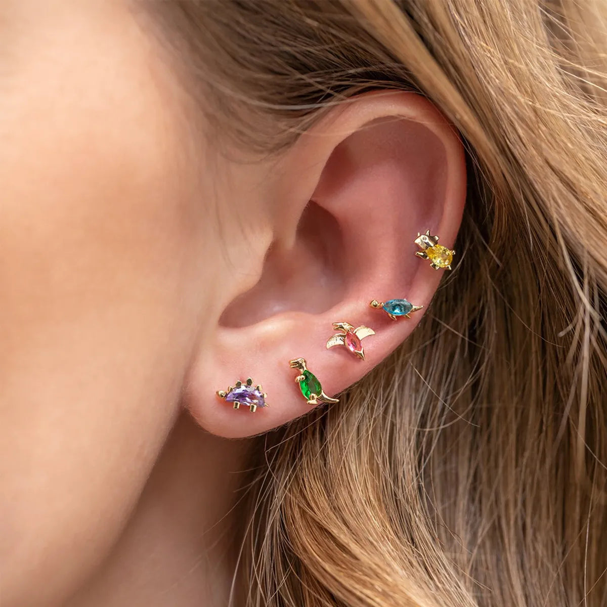 Cute Dinosaur Alloy Plating Rhinestones Women's Ear Studs 1 Pair