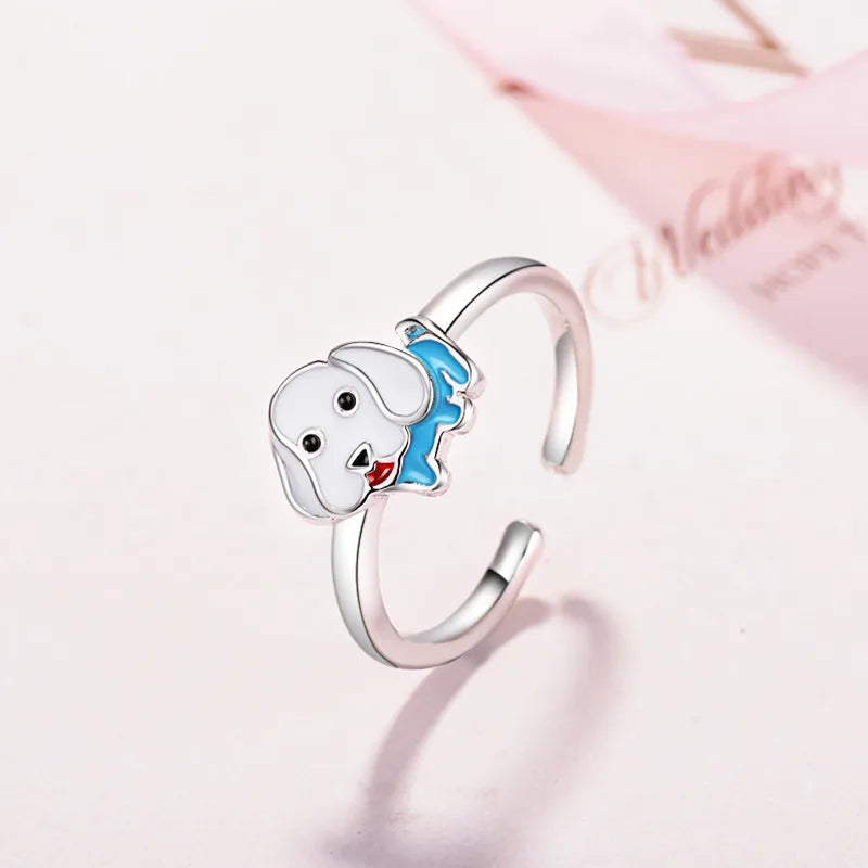 Cute Dog Copper Epoxy Adjustable Ring