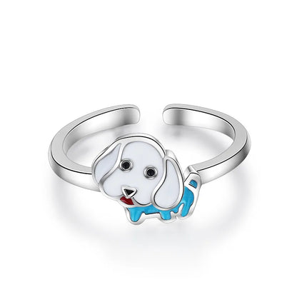 Cute Dog Copper Epoxy Adjustable Ring