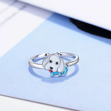 Cute Dog Copper Epoxy Adjustable Ring