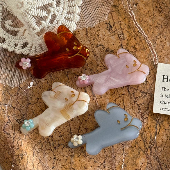 Cute Dog Duckbill Hairpin Made Of Acetic Acid With Diamond Set For Women High End Sense Cartoon All Match Hair Accessories