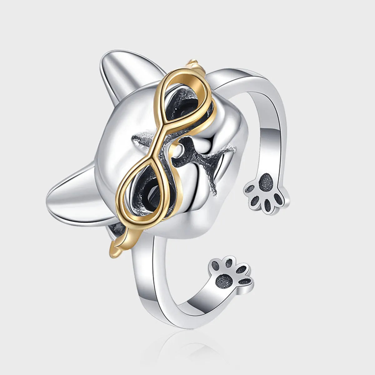 Cute Dog Sterling Silver Plating Open Rings