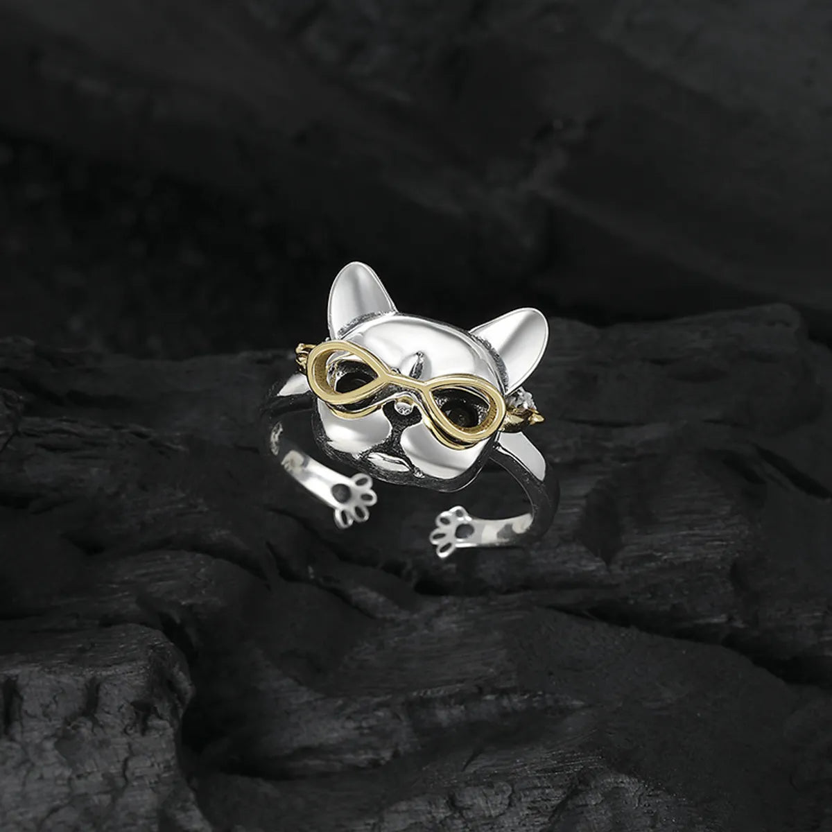 Cute Dog Sterling Silver Plating Open Rings