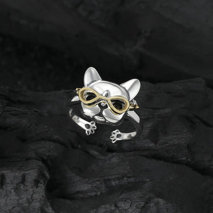 Cute Dog Sterling Silver Plating Open Rings